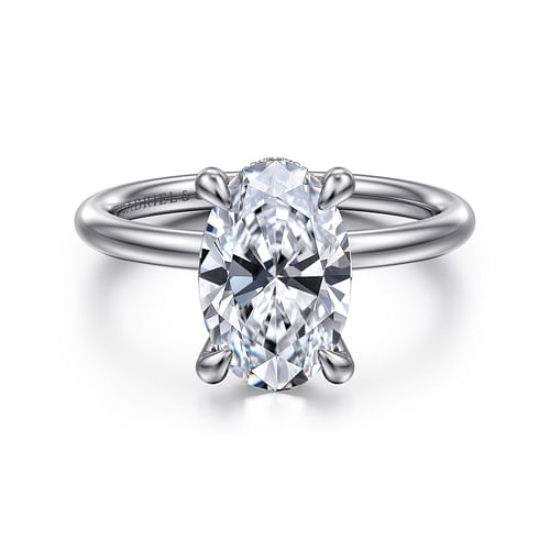 14K White Gold Solitaire Oval Diamond Engagement Ring