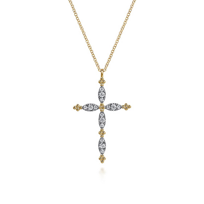 14K Yellow Gold Bujukan Diamond Cross Pendant Necklace