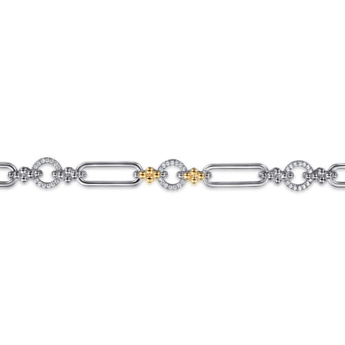 14K Yellow Gold and Sterling Silver Bujukan Clover White Sapphire Link Chain Bracelet (1.08 CTW)