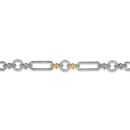 14K Yellow Gold and Sterling Silver Bujukan Clover White Sapphire Link Chain Bracelet (1.08 CTW)