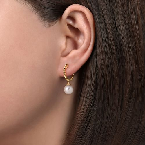 14K Yellow Gold Bujukan Pearl Huggie Drop Earrings
