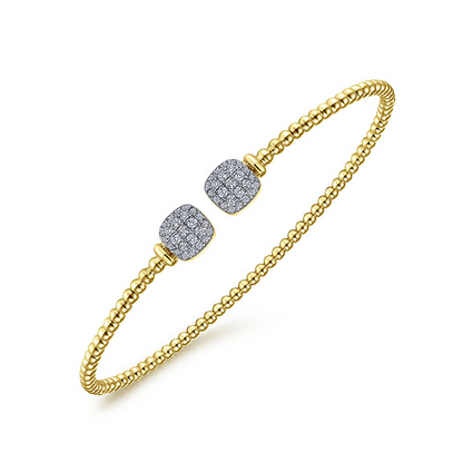 14K Yellow Gold Bujukan Split Cuff Bracelet with Pave Diamond Squares