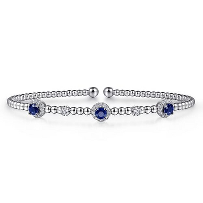 14K White Gold Diamond and Sapphire Bujukan Cuff Bracelet