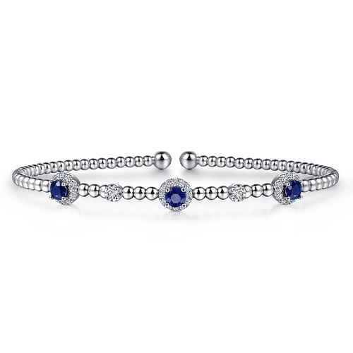 14K White Gold Diamond and Sapphire Bujukan Cuff Bracelet