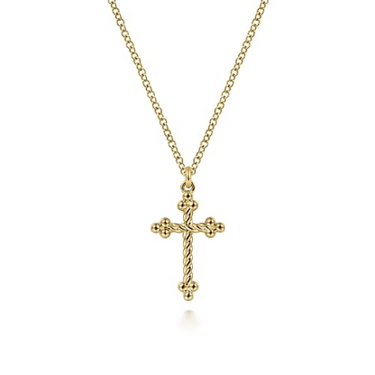 14K Yellow Gold Bujukan Twisted Rope Cross Pendant Necklace