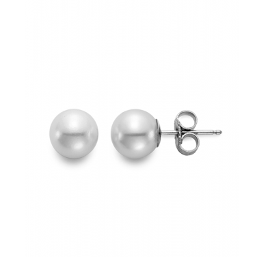 14K White Gold Akoya Pearl Studs - 7x7.5mm