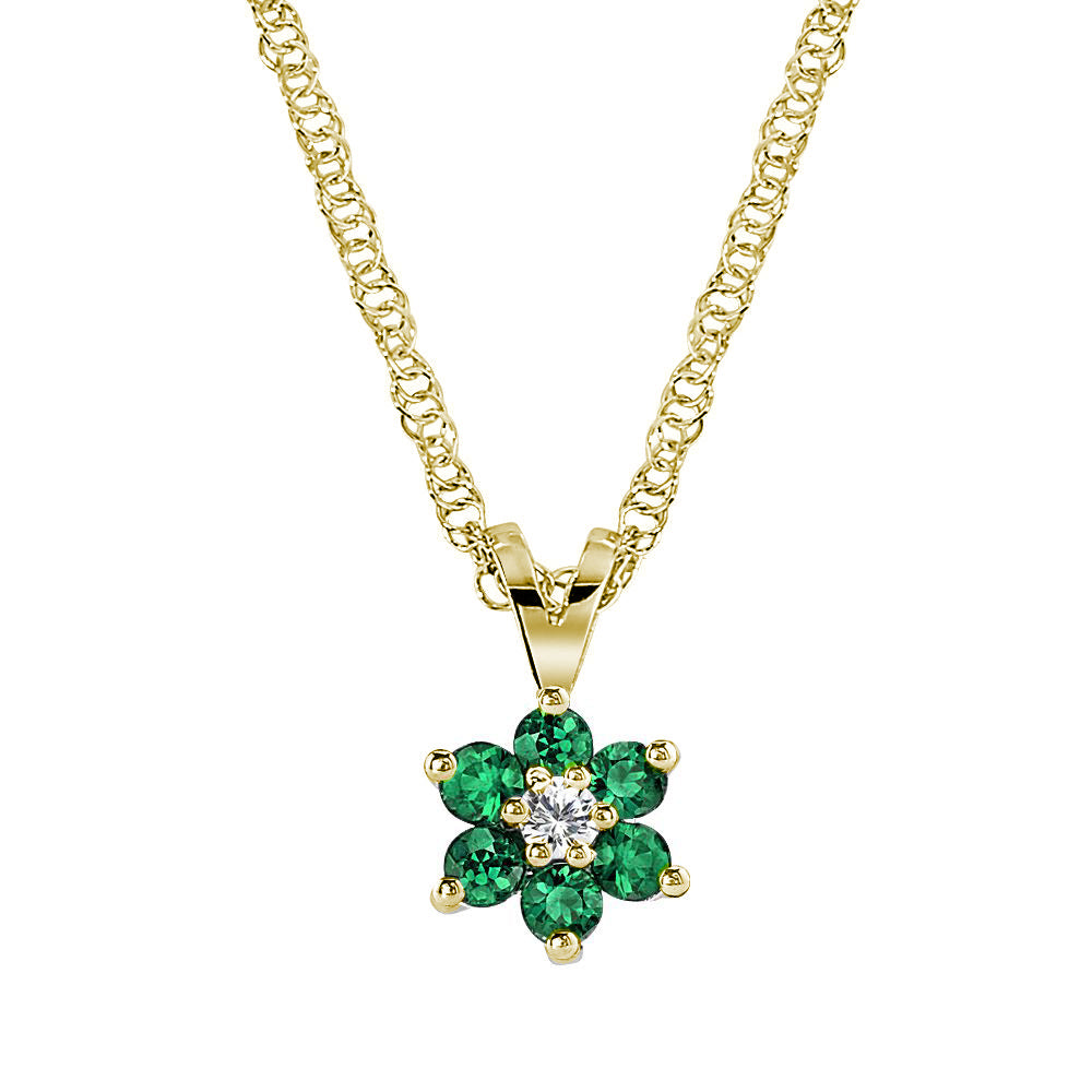 Flower Inspired Round Emerald and Diamond Pendant