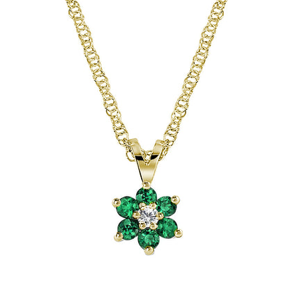 Flower Inspired Round Emerald and Diamond Pendant