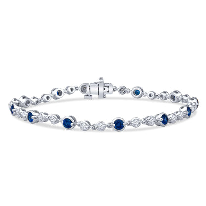 Vintage Style Milgrain Alternating Round Bezel Set Sapphire and Diamonds Bracelet