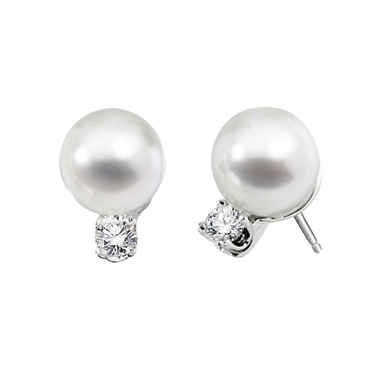 Classic Akoya Cultured Pearl Earrings with Diamond Accent