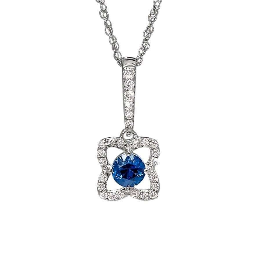 Stylized Round Sapphire and Diamond Flower Pendant