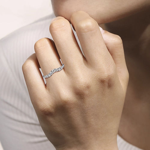 Chambery - Curved 14K White Gold French Pave Diamond Wedding Band - 0.5ct