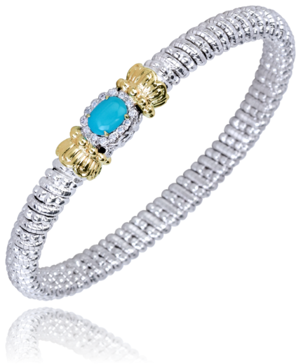 14K Yellow Gold and Sterling Silver Diamond Bangle Bracelet