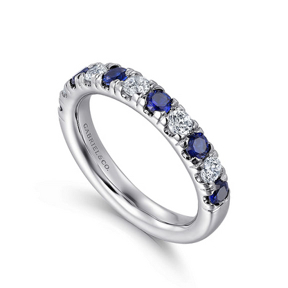 14K White Gold 11 Stone Diamond and Sapphire Anniversary Band