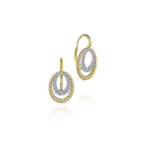 14K Yellow/White Gold Twisted Rope Oval Diamond Drop Earrings