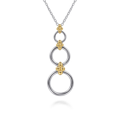 14K Yellow Gold and Sterling Silver Bujukan Round Link Pendant Necklace