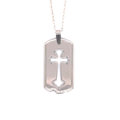 Silver Cross Knockout Dog Tag Necklace