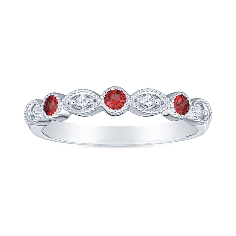 David Connolly | Vintage Style Faux Marquis Millgrain Stackable Ruby and Diamond Band