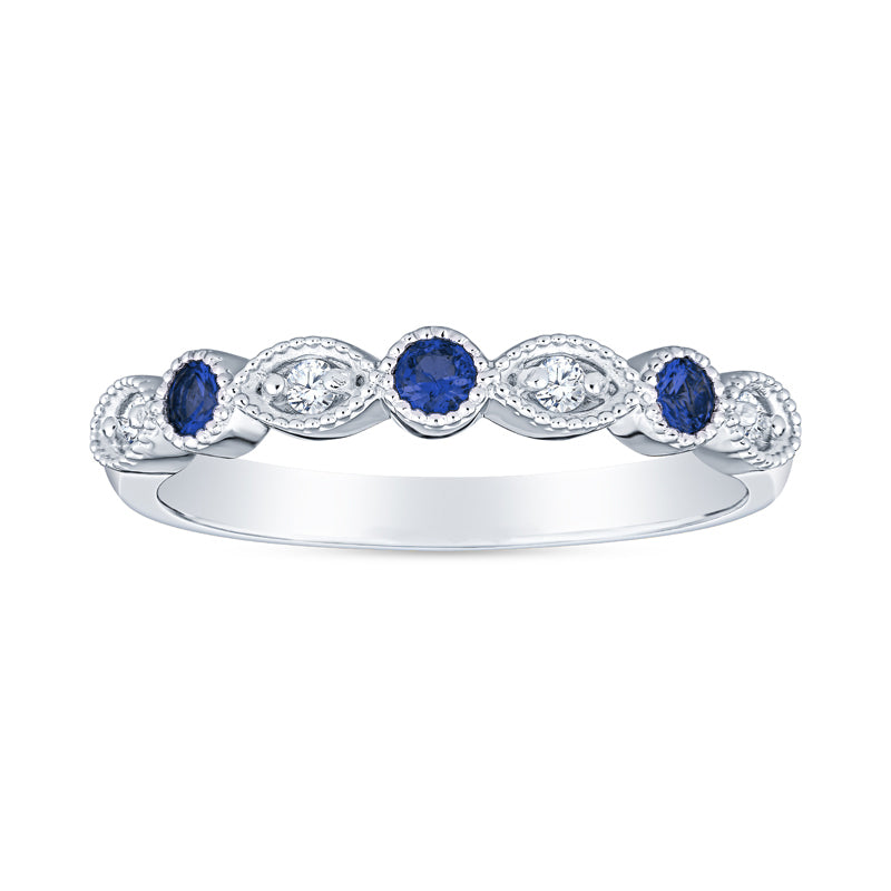 David Connolly | Vintage Style Faux Marquis Millgrain Stackable Sapphire and Diamond Band