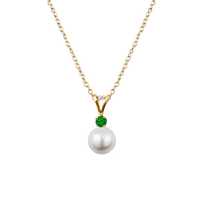 Classic Akoya Cultured Pearl Pendant with Emerald Accent