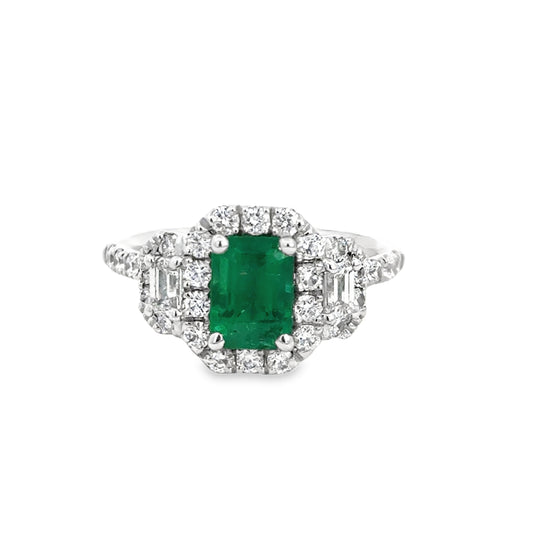 14K White Gold Diamond and Emerald Ring