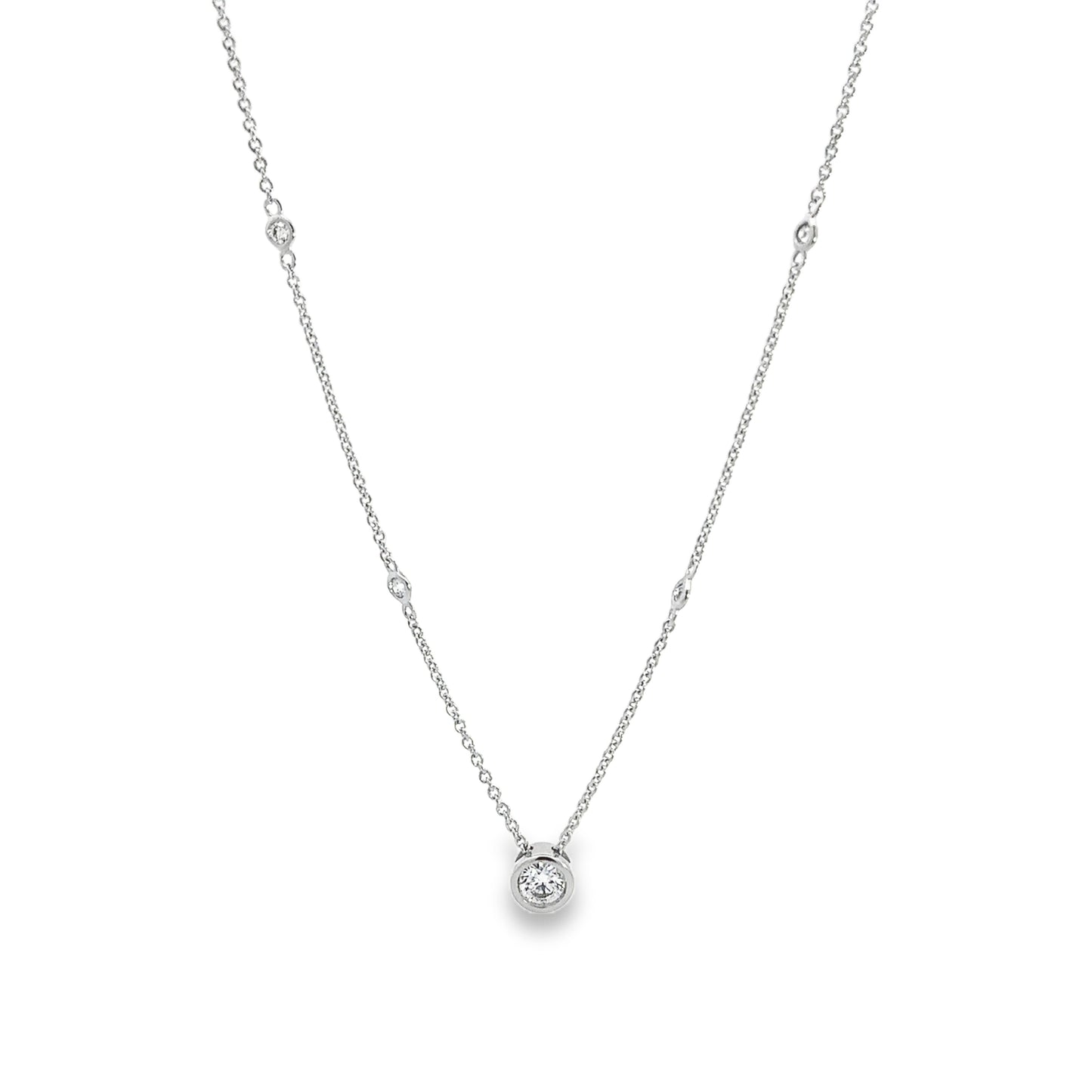 14K White Gold Diamond Shell Bezel Set Diamond Station Necklace