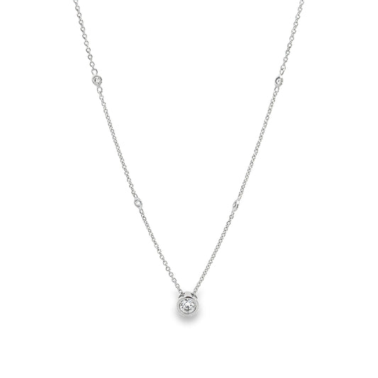 14K White Gold Diamond Shell Bezel Set Diamond Station Necklace