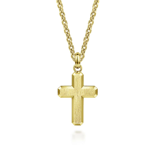 14K Yellow Gold Brushed Finish Cross Pendant