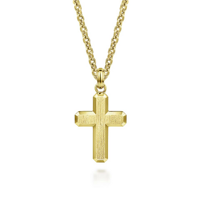 14K Yellow Gold Brushed Finish Cross Pendant