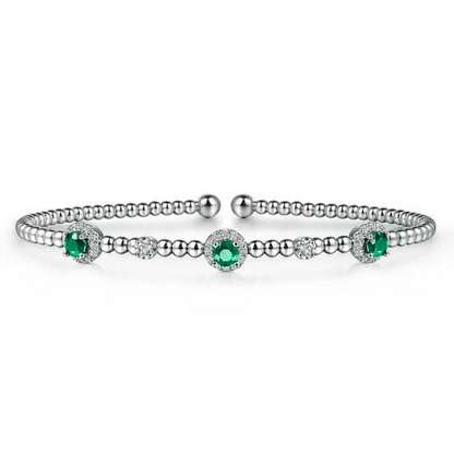 14K White Gold Diamond and Emerald Bujukan Cuff Bracelet