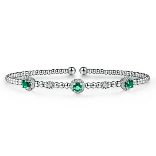 14K White Gold Diamond and Emerald Bujukan Cuff Bracelet