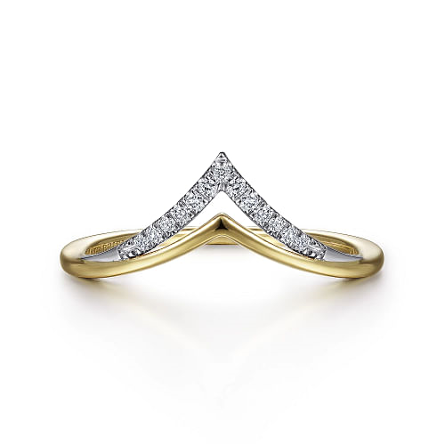 14K White-Yellow Gold Diamond Chevron Ring