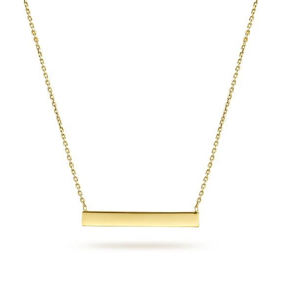 14K Yellow Gold Smooth Bar ID Necklace