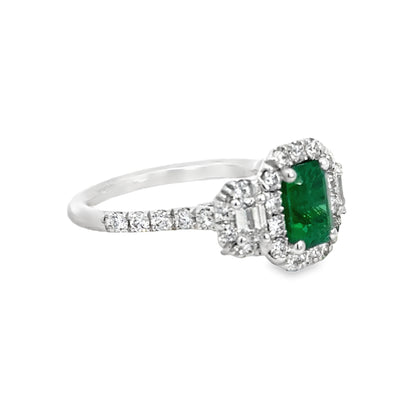 14K White Gold Diamond and Emerald Ring