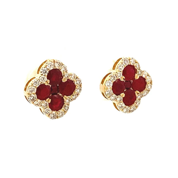 14K Yellow Gold and Ruby Diamond Earrings