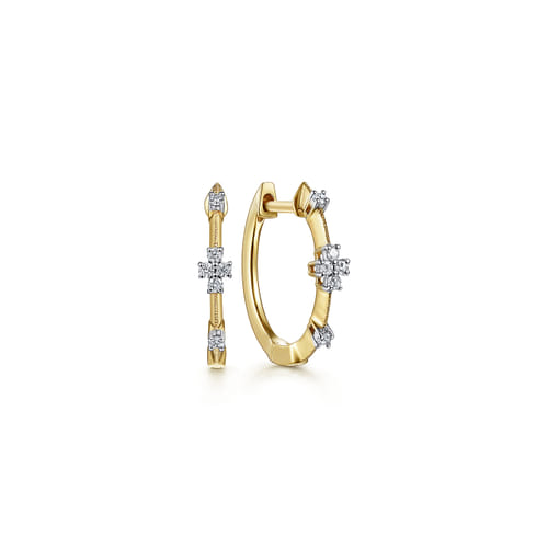 Gabriel & Co | 14K Yellow Gold 15mm Diamond Station Huggie Earrings