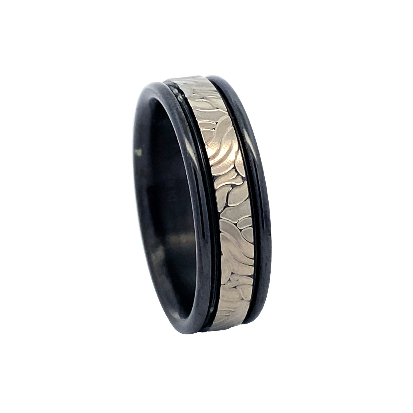 Pipe Center Milled Black Zirconium Wedding Band