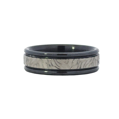 Pipe Center Milled Black Zirconium Wedding Band