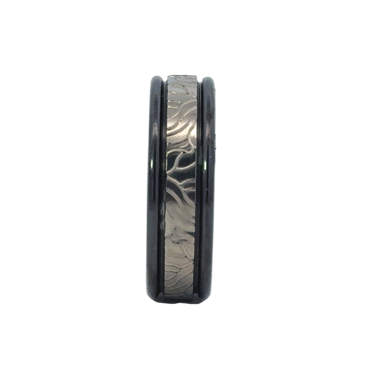 Pipe Center Milled Black Zirconium Wedding Band