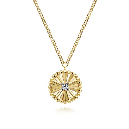 14K White-Yellow Gold Diamond Cut Bujukan Diamond Cut Pendant Necklace