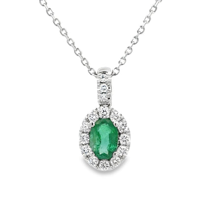 Diamond Halo and Sapphire Oval Shaped Pendant Necklace