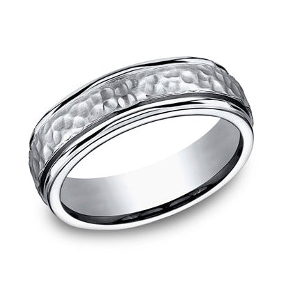 Comfort-Fit Hammered Wedding Band