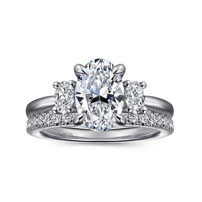 14K White Gold Oval Three Stone Diamond Engagement Ring