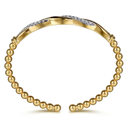 14K Yellow Gold Bujukan Diamond Twist Split Bangle Bracelet