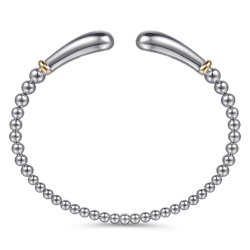 14K Yellow Gold and Sterling Silver Pear Shape Split Bujukan Bangle Bracelet