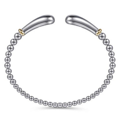 14K Yellow Gold and Sterling Silver Pear Shape Split Bujukan Bangle Bracelet