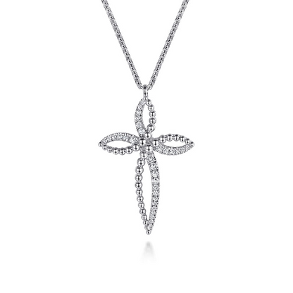 Sterling Silver Bujukan and White Sapphire Cross Pendant Necklace