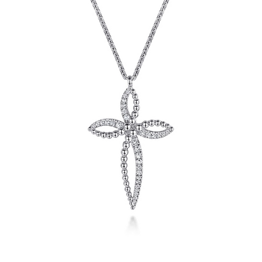 Sterling Silver Bujukan and White Sapphire Cross Pendant Necklace