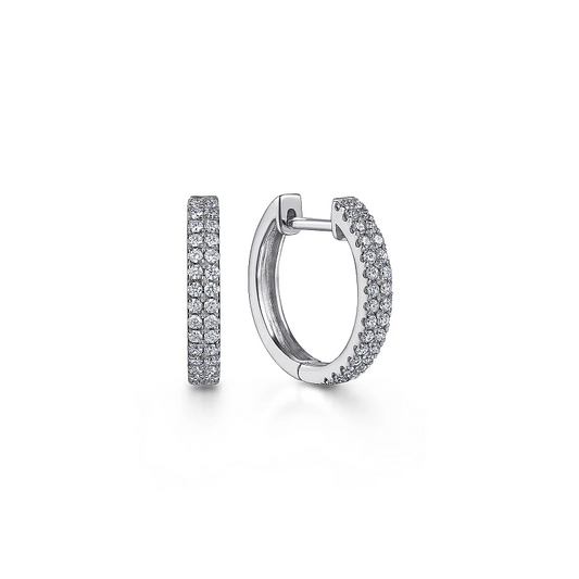 14K White Gold 10mm Diamond Classic Huggies