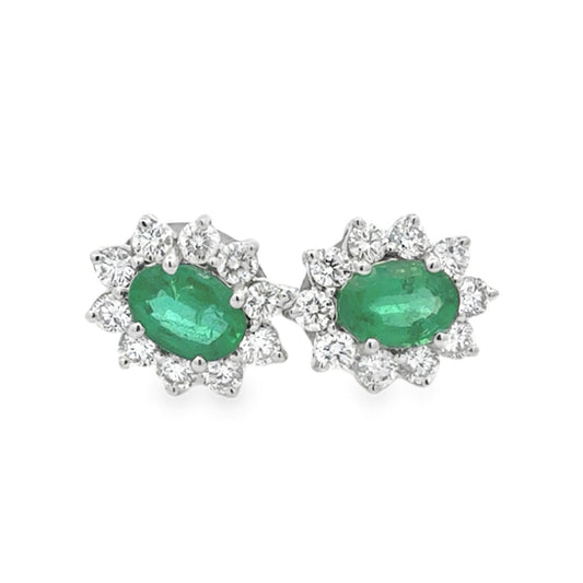 Diamond Halo and Emerald Earrings